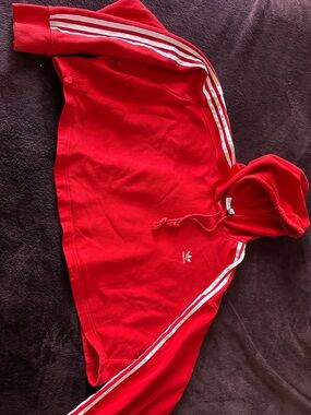 Adidas Red Cropped Hoodie